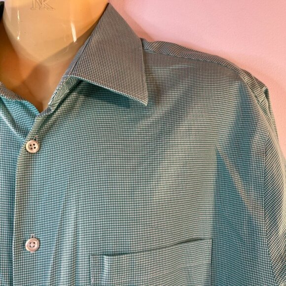 Pronto Uomo Men's Green Houndstooth Dress Shirt - Size 16.5 36-37 Tall - Picture 2 of 6